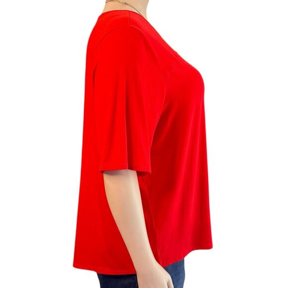 CATO Peek-a-boo Cutout Short Sleeved Casual Top Size 26/28 in Chili Pepper Red - Picture 3 of 7